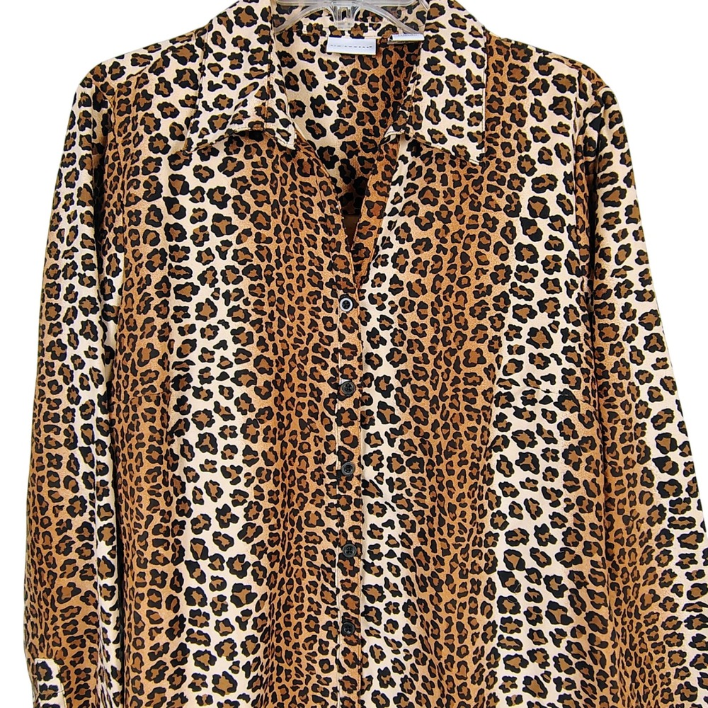 Kim Rogers Womens XL Leopard Print Button Down Shirt Brown Animal Print Mobwife
